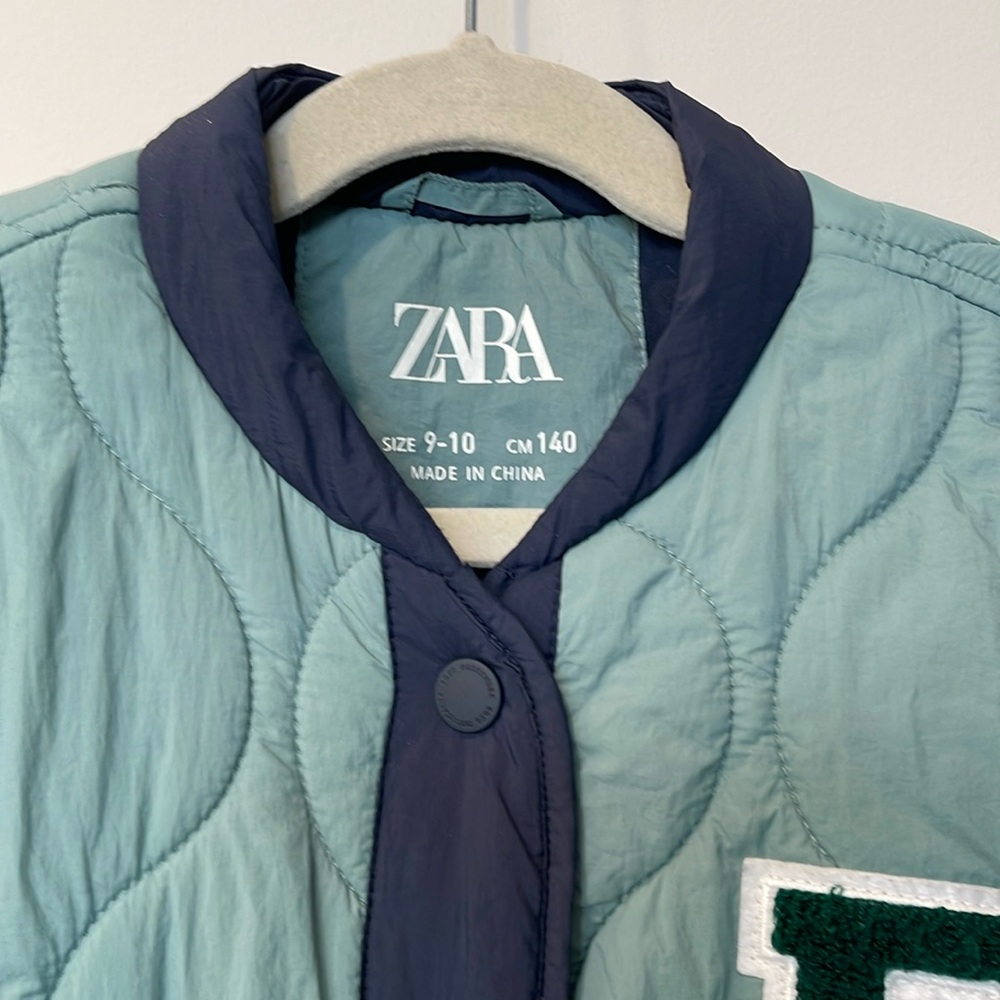 ZARA TERRYCLOTH PATCH QUILTED BOMBER in Light Green - Picture 4 of 8